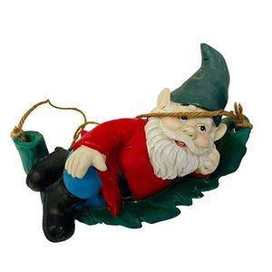 LetGoShop Mountain Gnomes Blue‎ Garden Gome on Laying on a Leaf Swinging  7"